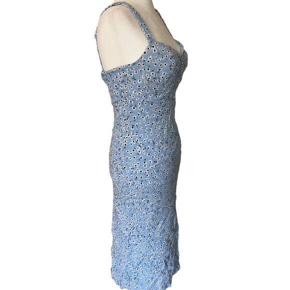 Astr Light Blue and Black Patterned Midi Dress - Picture 5 of 13